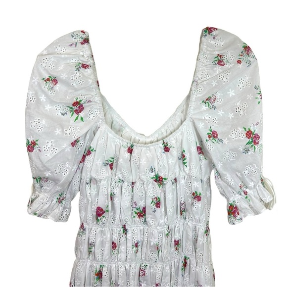 For Love & Lemons - Women’s ‘Tarte’ Eyelet Smocked Mini Dress - White, Small - Picture 15 of 16
